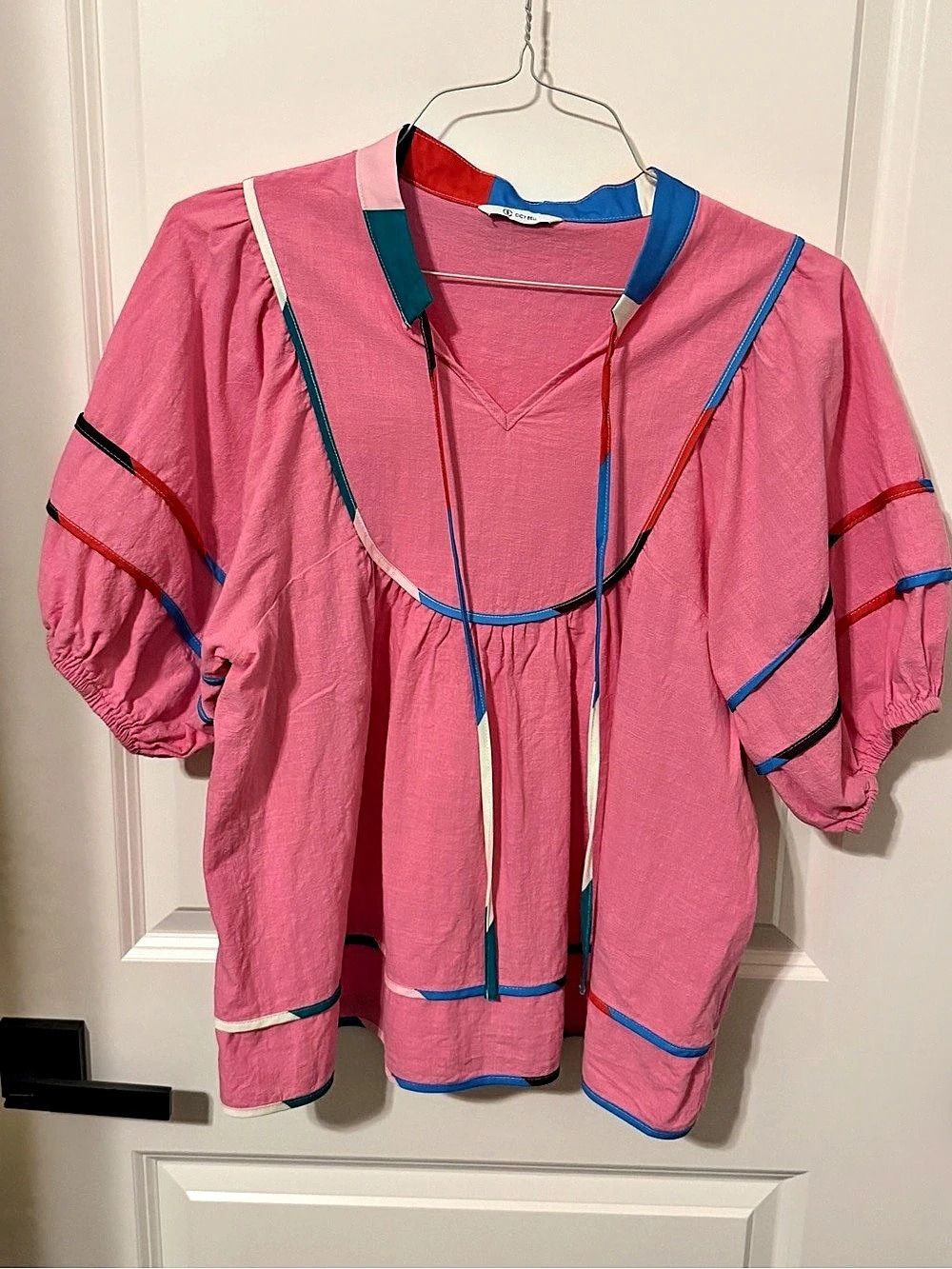 Cicy Bell Color Block Blouse in Pink Size Large